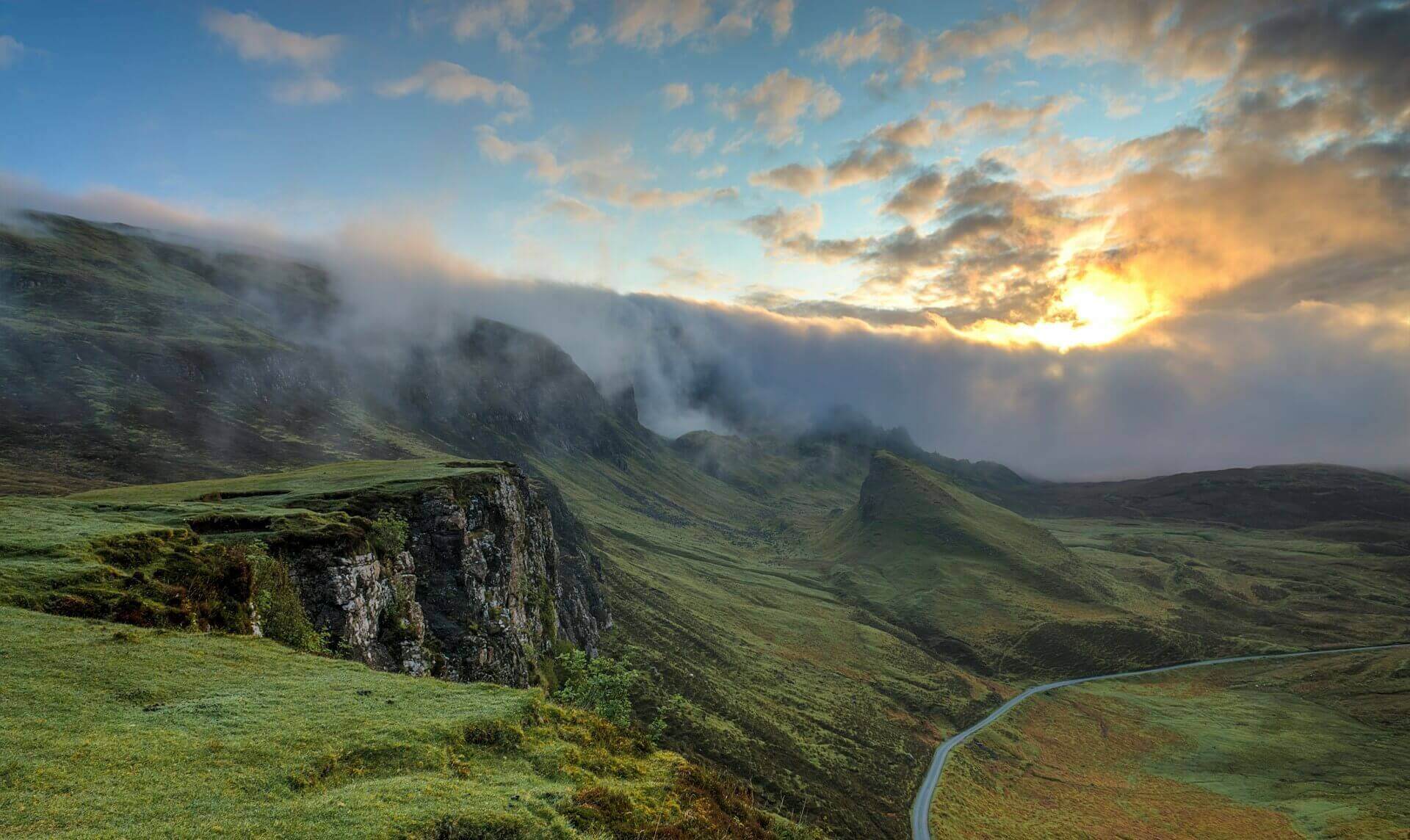 Green cliffs at sunrise